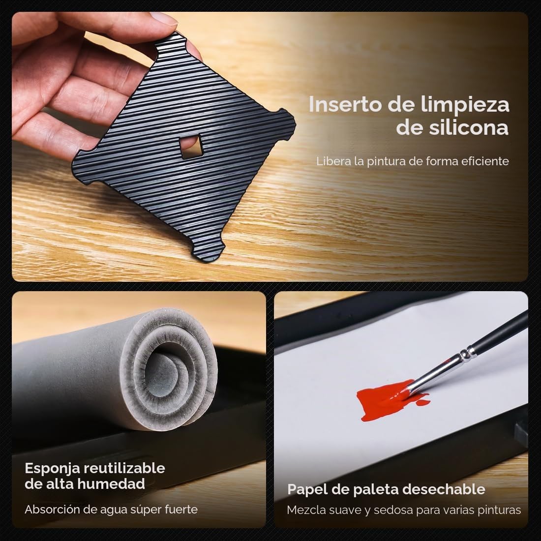 Estación de pintura modular portátil todo en uno con limpiador de pinceles y soportes, bandeja de paleta de pintura húmeda con tapa para pintura en miniatura y pinturas acrílicas (juego