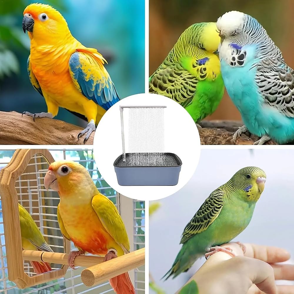 Ducha automática para pájaros con múltiples grifos, lavabo para periquitos, cacatúa, gris africano, baño de periquitos de agua circulante, ideal para la higiene de las aves