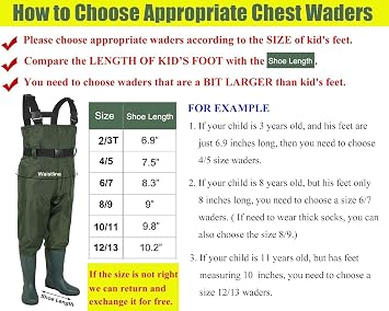 LANGXUN Chest Waders for Kids, PVC Fishing Waders for Toddler & Children, Waterproof Hutting Waders for Boys and Girls