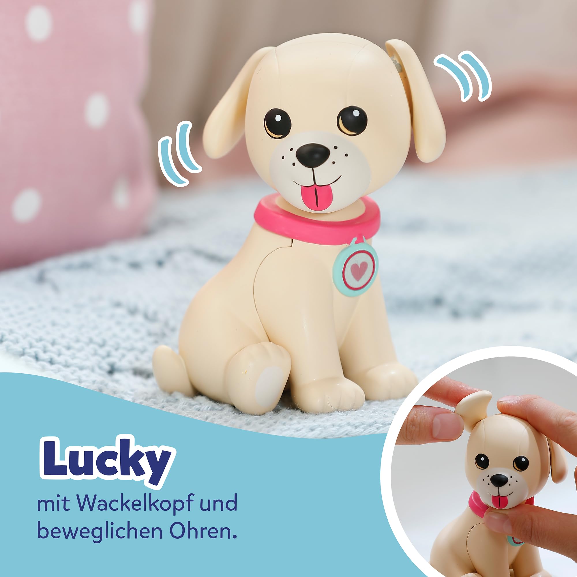 BABY born Fahrrad mit Lucky, Puppenfahrrad mit Korb, Lenkstange und Stickern