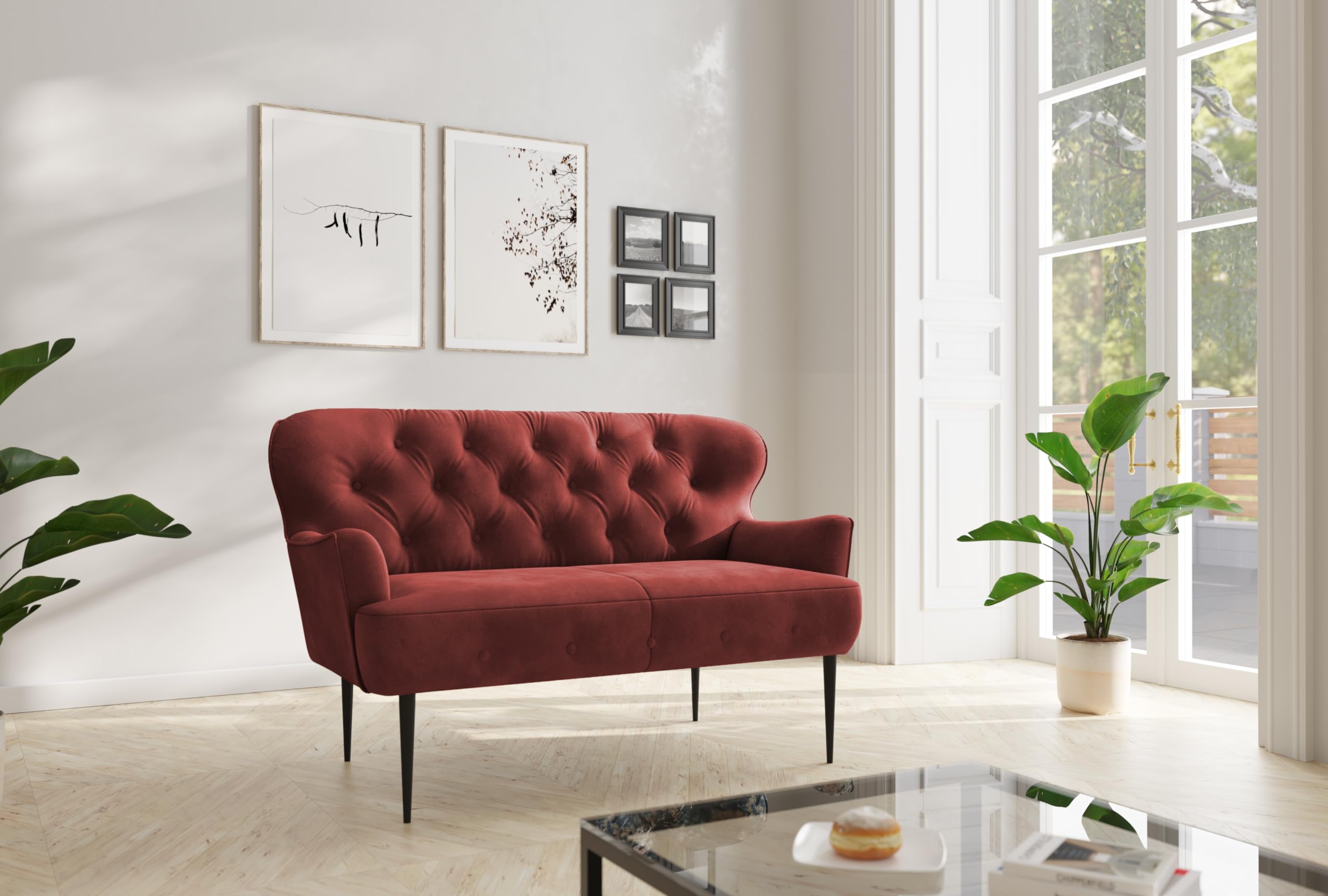 CAVADORE 2-Sitzer Küchensofa Amba, Trendige Sitzbank für Küche oder Esszimmer / 153 x 97 x 87 / Hochwertiges Mikrofaser: Rot