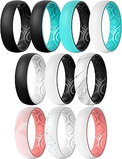 ThunderFit Silicone Wedding Bands for Women, Breathable 2 Layer - 5.5mm Wide - 1.5mm Thick (10 Rings Combination A - Size 7.5 - 8 (18.2mm))