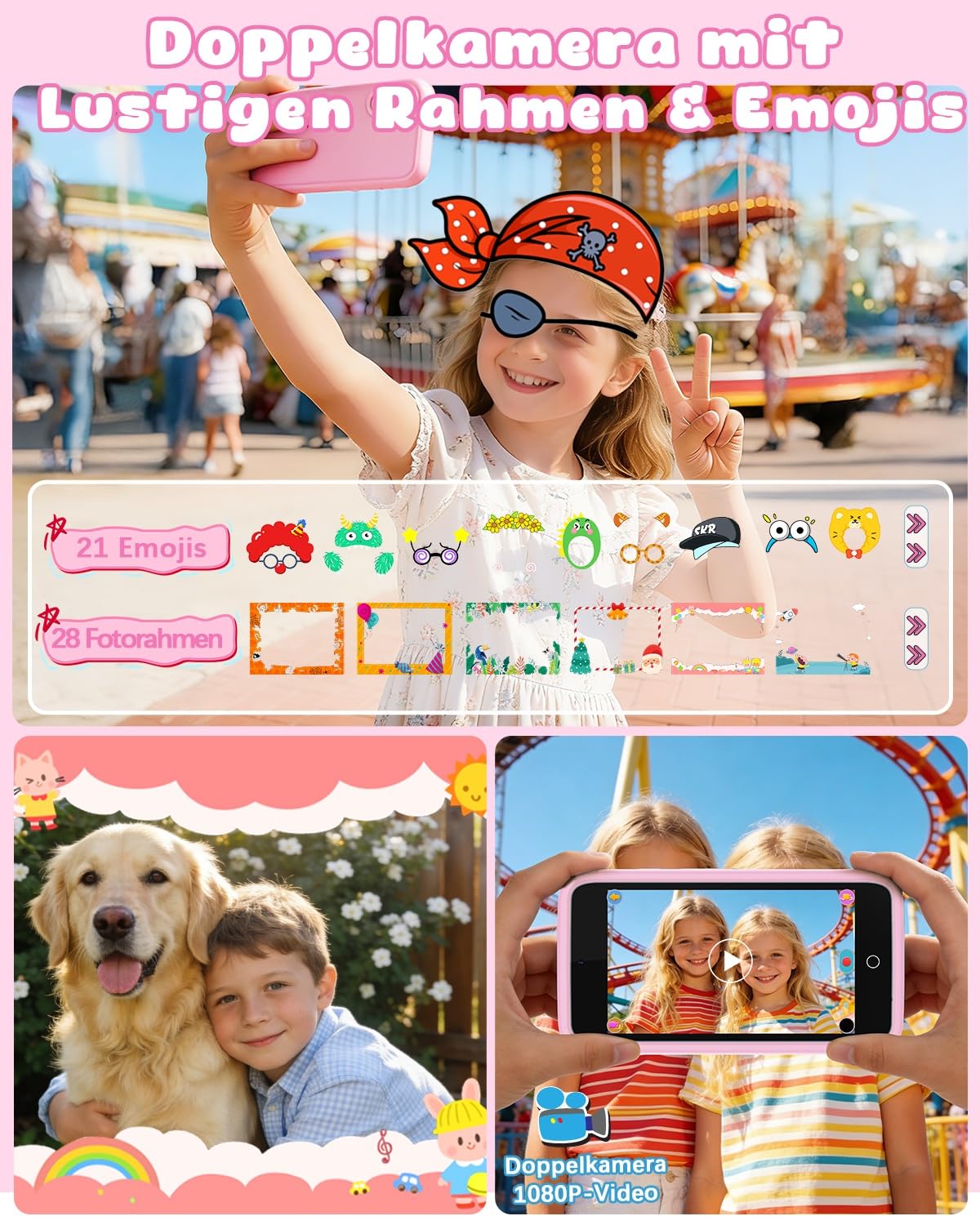 orantronx Kinder Handy Smartphone Spielzeug, 3.97" Kinderkamera Handy für Mädchen Jungen Geschenke ab 3 4 5 6 7 8-12 Jahre, Kinderhandy mit 200+ Lernspiele, Dualkamera, Kindersicherungs, MP3 Player