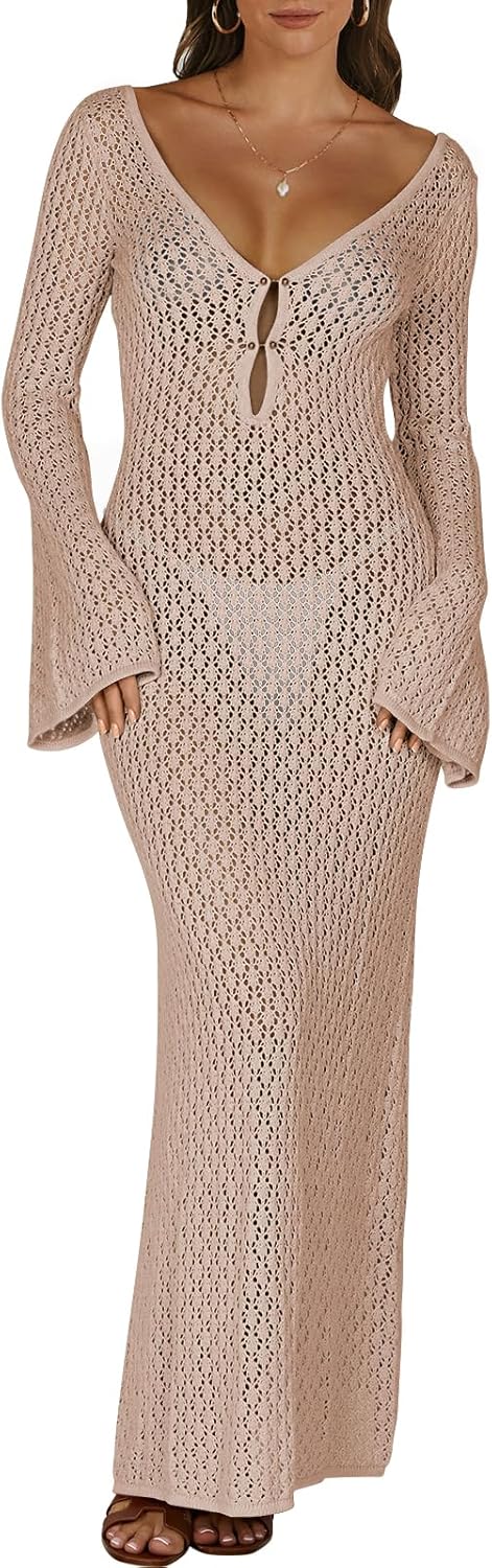 ANRABESS Women Swimsuit Swim Crochet Cover Up Knit Bathing Suit Swimwear 2026 Summer Bodycon Beach Dress Vacation Clothes