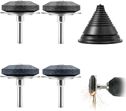 4 Pack 【Steel Base】 Lawn Mower Blade Sharpener for Drill, Lawnmower Blade Sharpener with Blade Balancer, Universal Mower Blade Sharpener Garden Tool Sharpener for Power Hand Drills