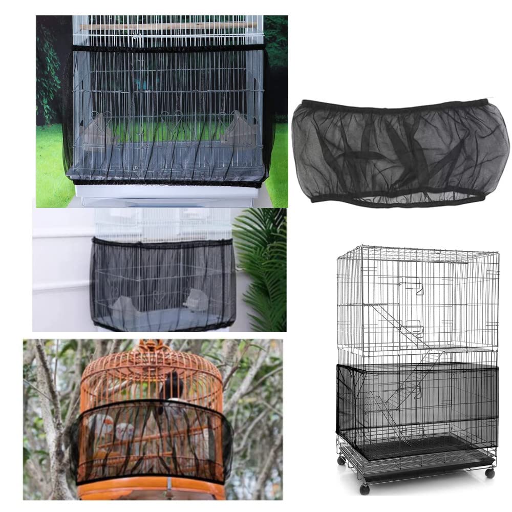 2 Pezzi Gabbia per Uccelli Copertura in Nylon, Rete Regolabile Catcher di Piume Semi a Gonna Morbida, Guardia di Birdcage (Bianco, Nero)