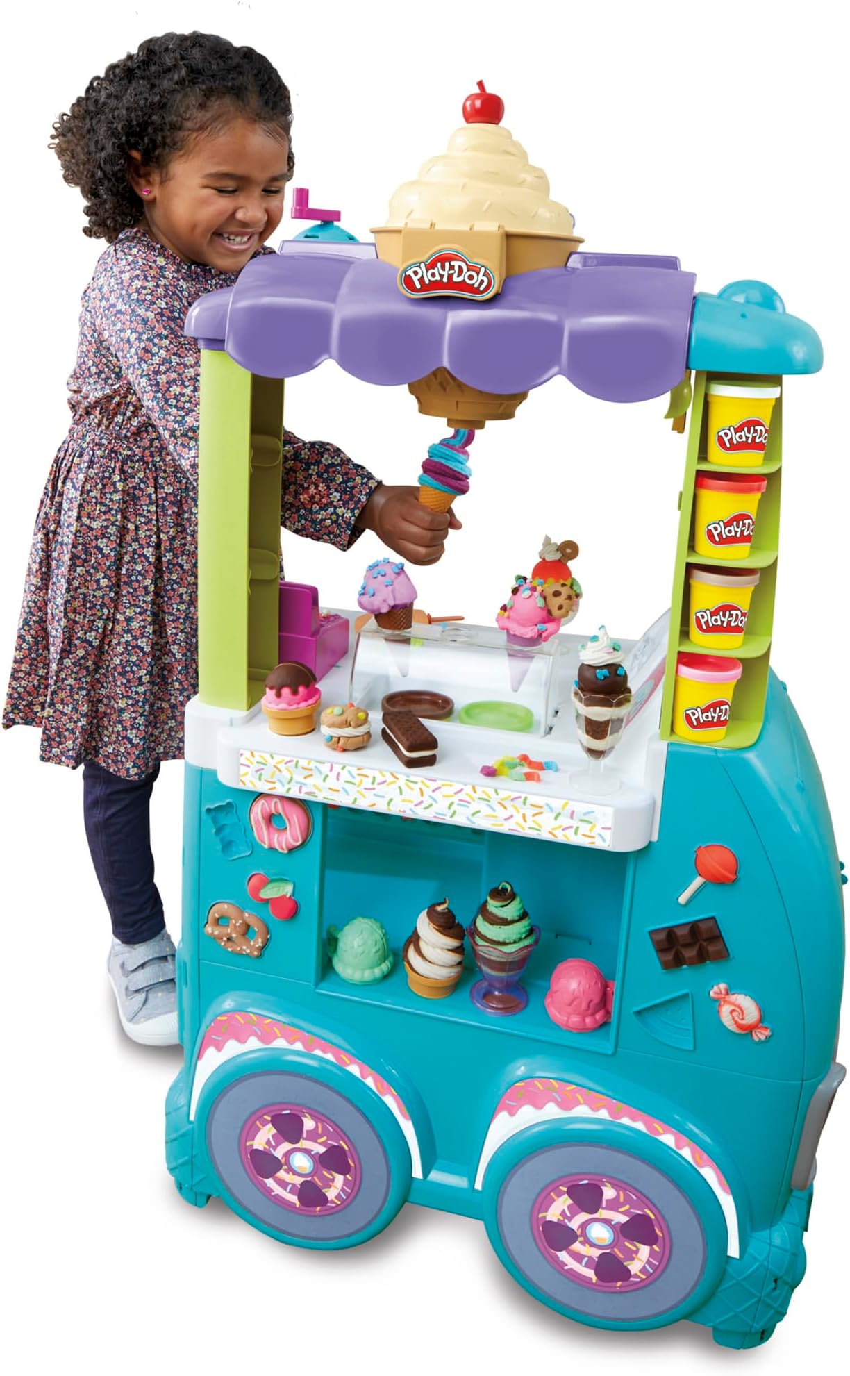 Play-Doh Kitchen Creations Ultimate Ice Cream Truck Toy Playset, Food Truck Toys for Kids, 27 Accessories, 12 Cans, Preschool Toys for 3 Year Old Girls & Boys and Up, Non-Toxic