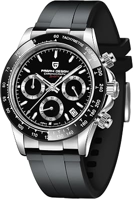 Pagani Design Chronograph Watch, Rose Gold with Black Rubber Strap, 40mm Dial, Japan VK63 Movement, Synthetic Sapphire Glass, PD-1664