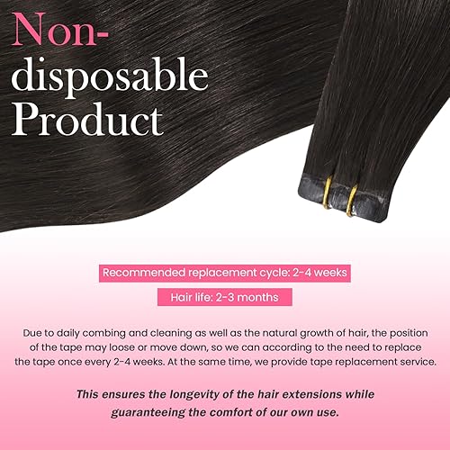 Miniatura 7 de Aison Extensiones de cabello humano con cinta color marrón oscuro, 14 pulgadas, 1.06 onzas, 20 unidades por paquete, extensiones de cabello humano