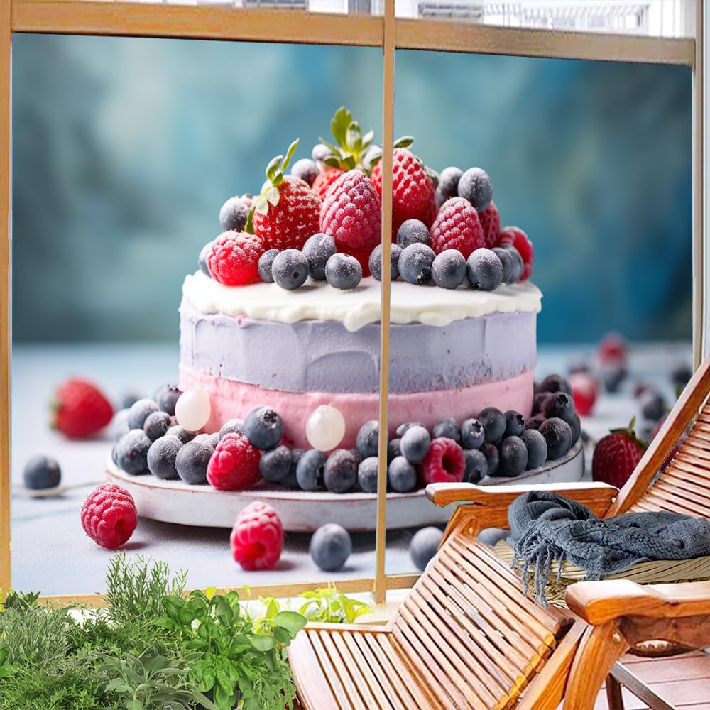 Pellicola per la privacy per finestre con torta di frutta, frutti di bosco dolci, rivestimenti per finestre in vetro colorato, senza colla, pellicola statica per finestre per casa, ufficio, negozi, 90