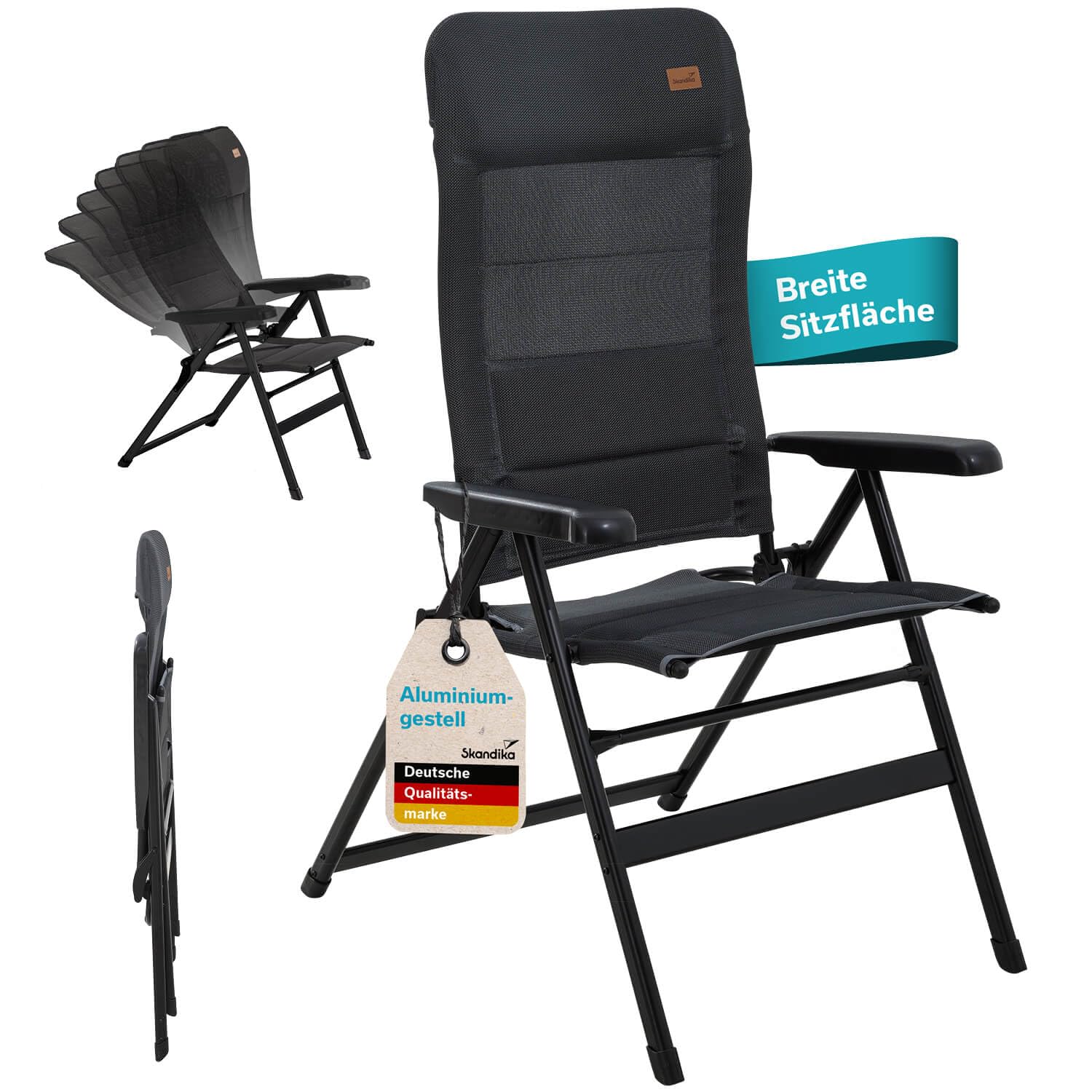skandika Lepola L/XL/Taburete | Silla Plegable de Aluminio, Respaldo Alto y Regulable en 7 Posiciones, Acolchada, Plegable, reposacabezas (1XL)