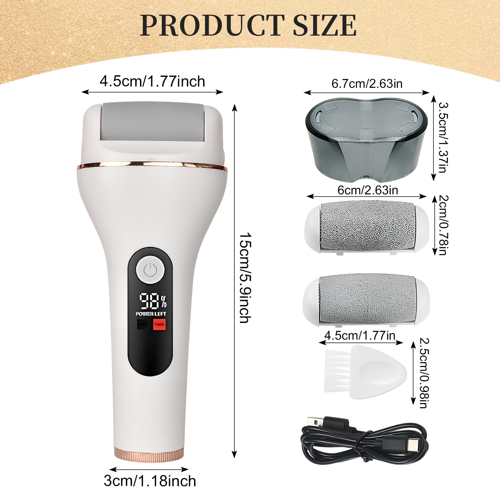 Lima Eléctrica para Callos Profesional,Eliminación de Callos en Pies Eléctrica,2 Velocidades Ajustables,IPX7 Impermeable,Recargable USB con LED - Para Talones Agrietados,Piel Muerta y Cuidado (Negro)