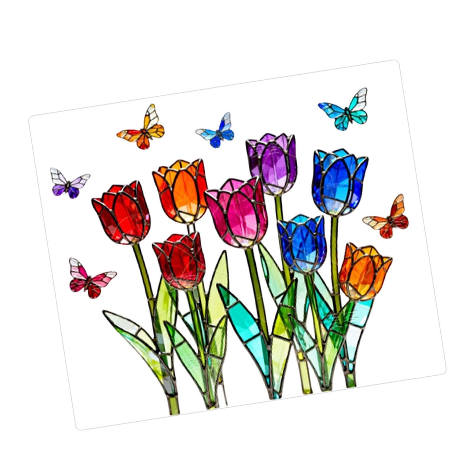 Nucelit Stained Glass Window Film Rainbow Statics Window Cling Flower Windowed Privacy Film Not Glues Decorative Windowed Clings Privacy