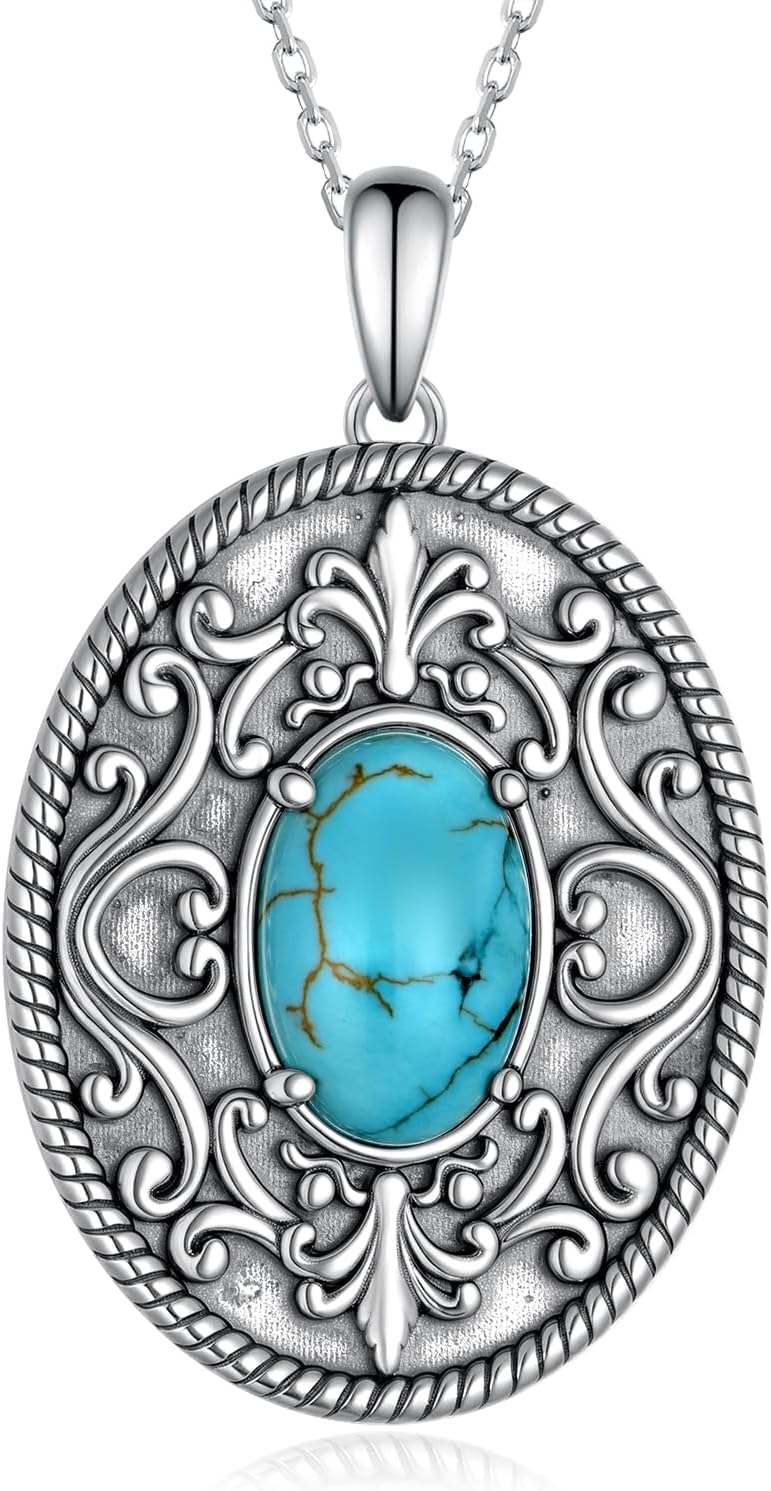 Genuine Turquoise Necklace 925 Sterling Silver Western Necklace Vintage Western Nature Gemstone Real Turquoise Jewelry for Women