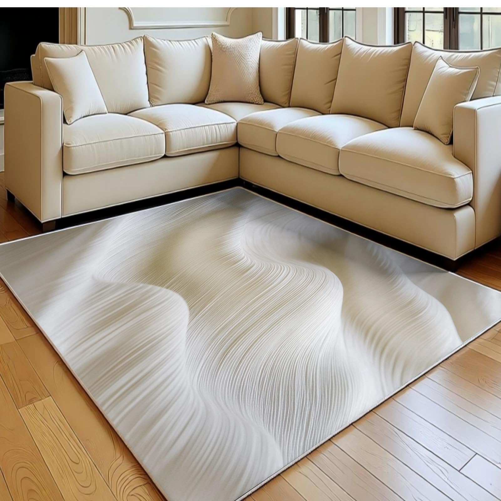 Grand tapis de salon 180x270 cm lavable à lignes ondulées