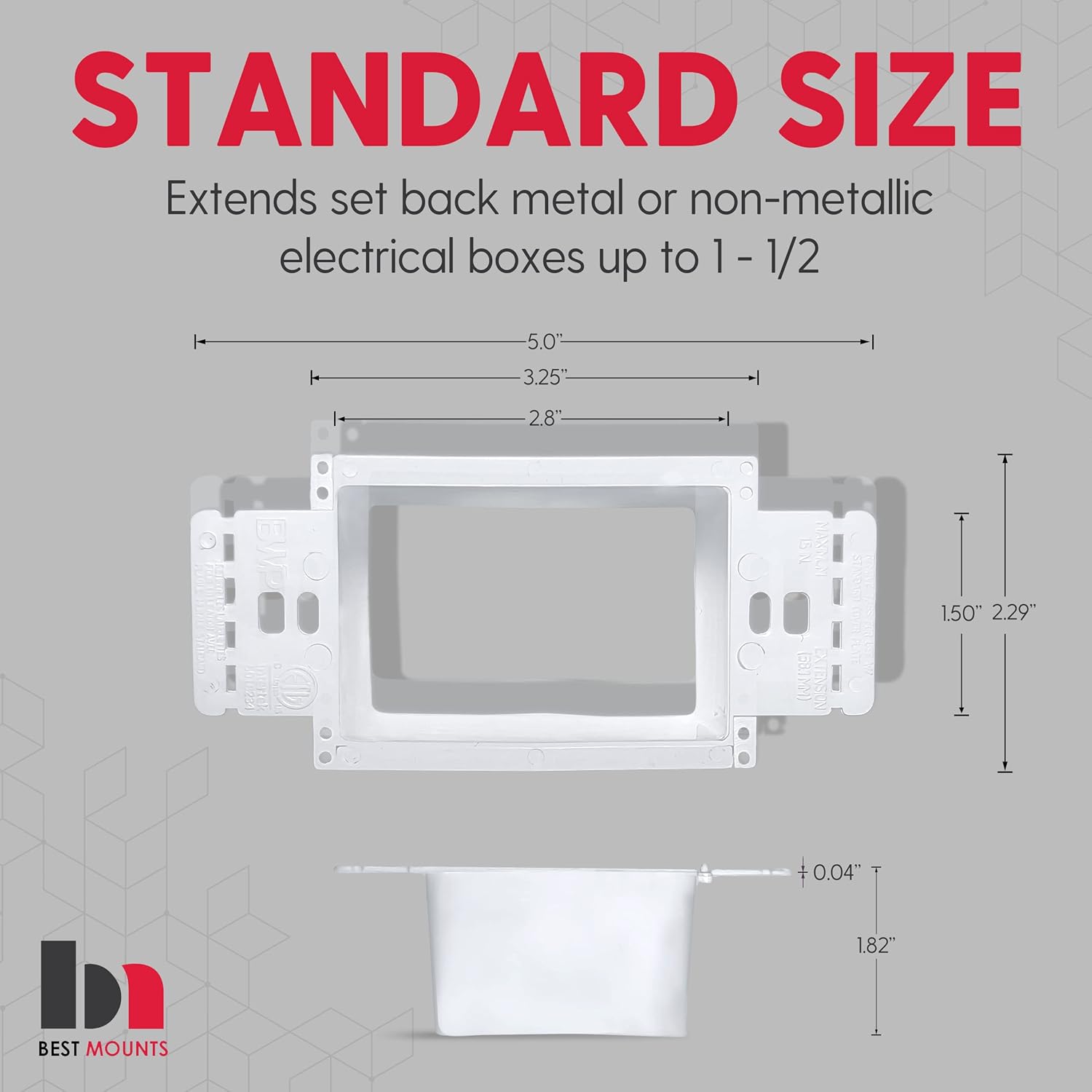 BestMounts - 10 Pack Electrical Power Outlet Box Extender Kit – Single Gang Box Extender - Single Receptacle Heavy Duty Plastic (White) - Image 2