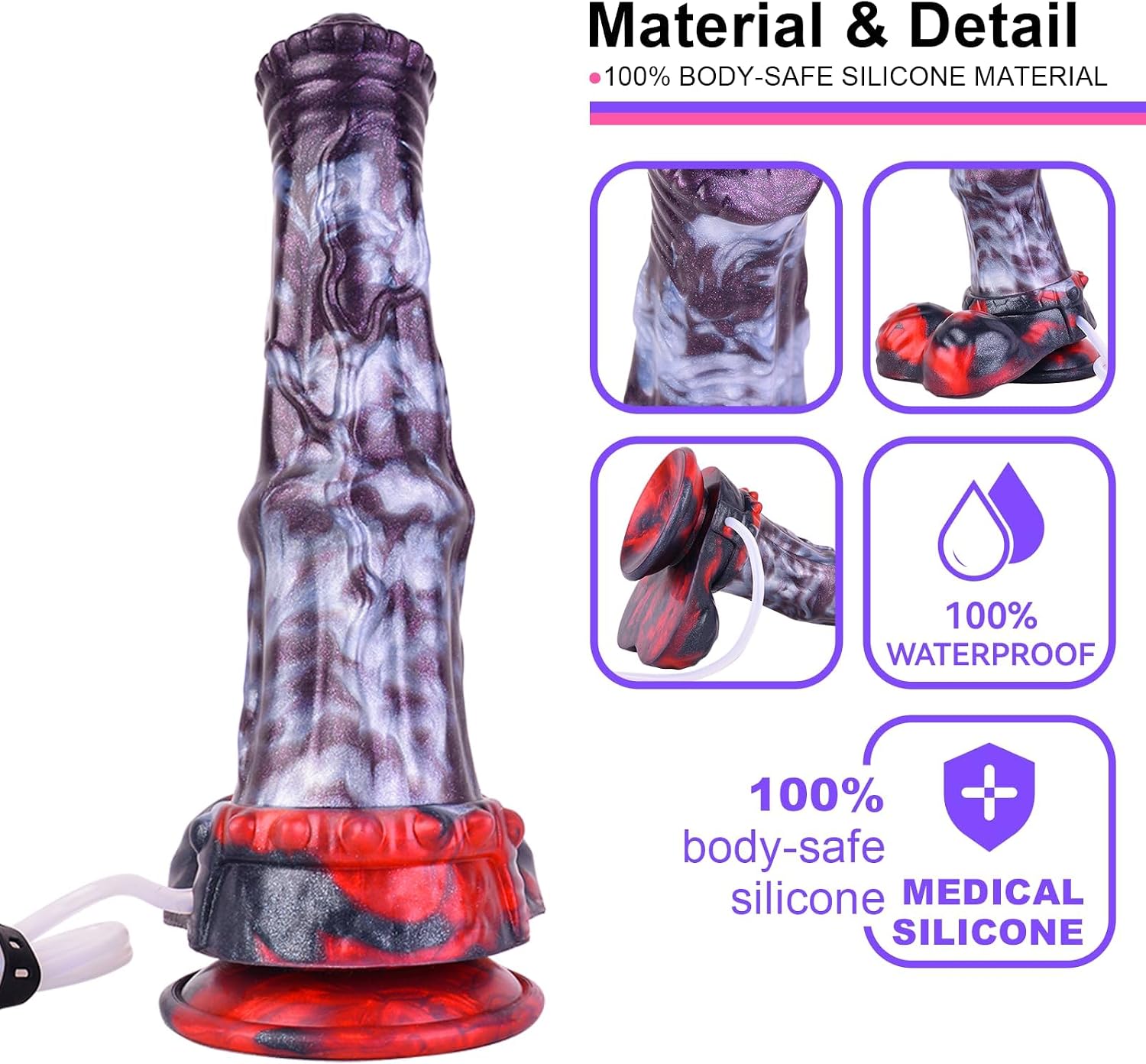 7.2 Inch Squirting Horse Clitoral G Spot Stimulation Dildo, Liquid Silicone Ejaculating Fake Penis for Women with Strong Suction Cup for Hands-Free Play (N-SDZS5174)