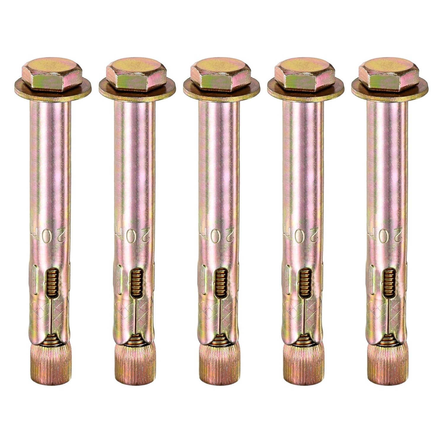 M METERXITY 5-Pack Hex Expansion Bolt, M16x150mm Colored Galvanized Iron-Carbon Steel External Hex Expansion Bolts, Anti-Corrosion Metal Bolt for Concrete/Dry Brick/Block Walls