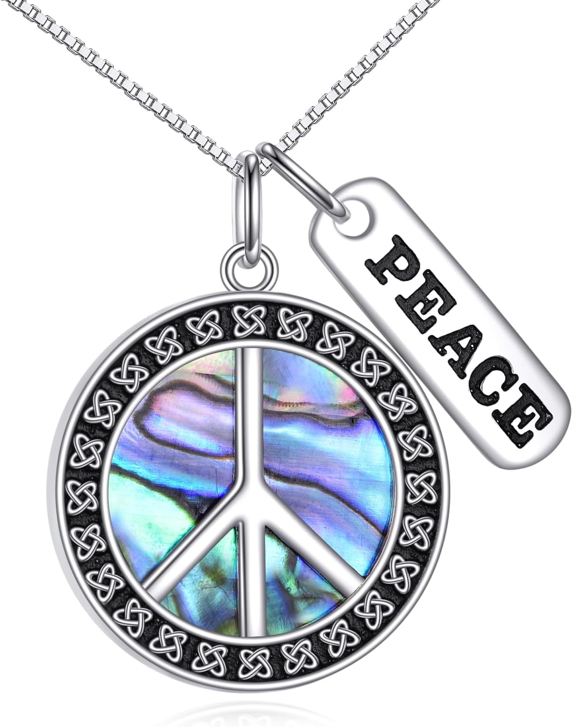 POPLYKE Peace Sign Hippie Pendant Necklace Sterling Silver Earth World Jewelry For Women