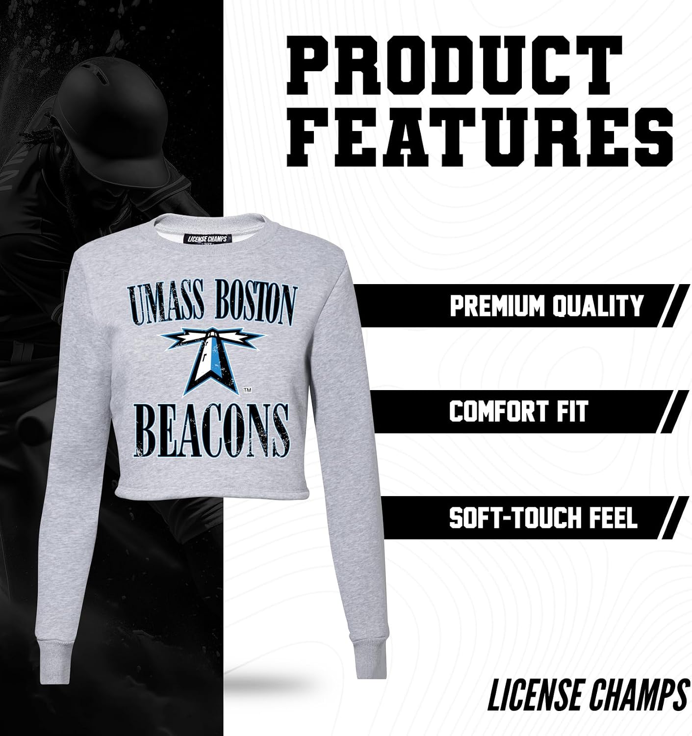 License Champs Women Cropped Sweatshirt | Long Sleeves Pullover Fleece Crop Tops | Official NCAA Game Day Merchandise