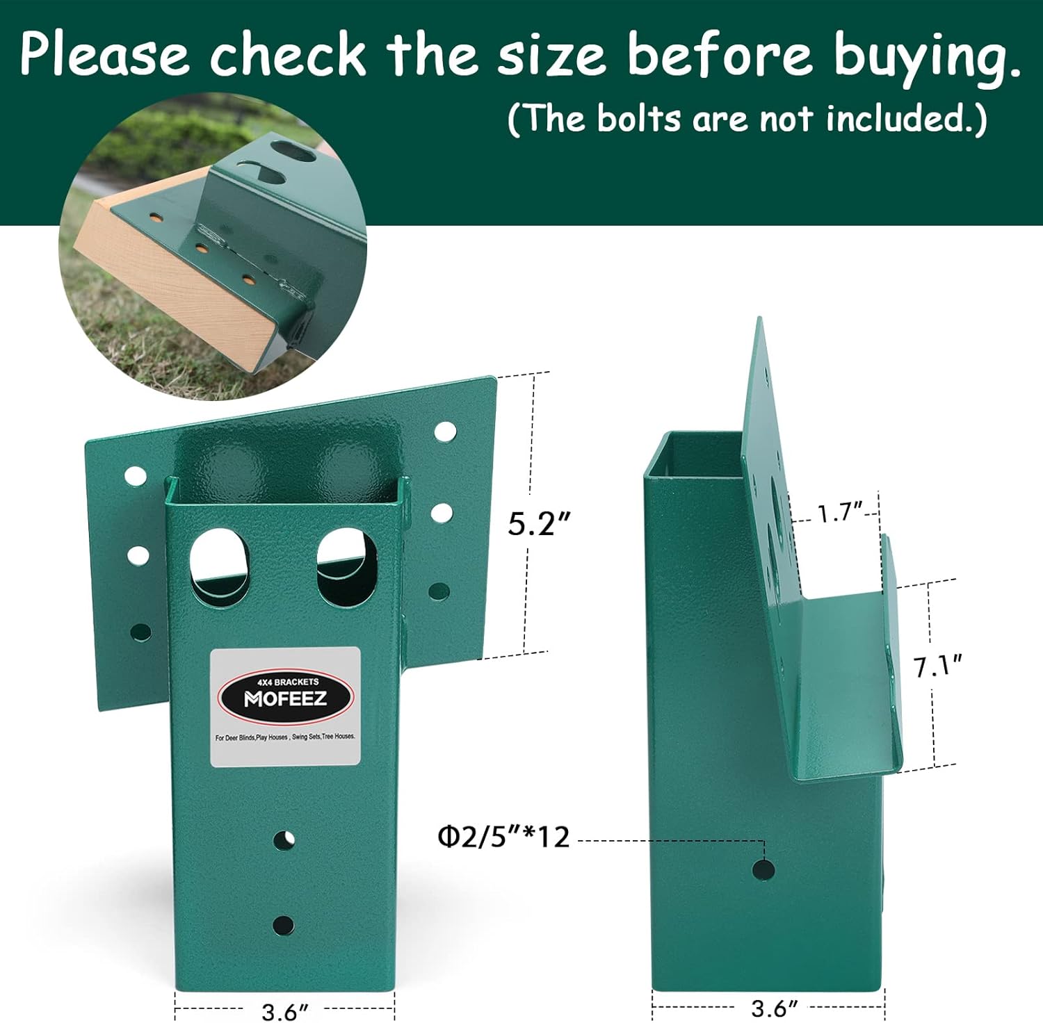 Mofeez Outdoor 4x4 Compound Angle Brackets for Deer Stand Hunting Blinds Shooting Shack (Green, Set of 4)