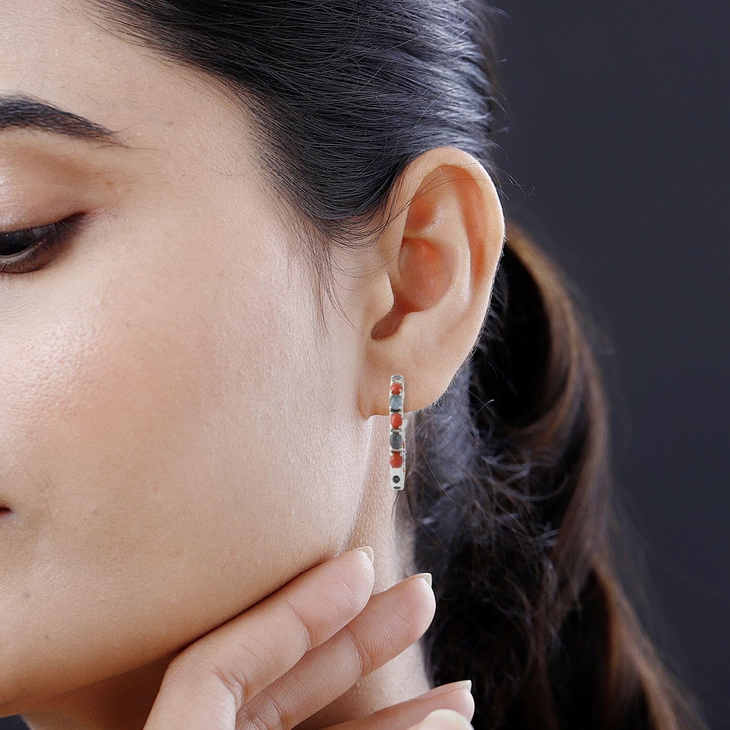 Coral Opal 925 Sterling Silver Rhodium Plated Inside-Out Hoops Hoop Earrings for Women Jewelry 7.10 Grams Ct 4.71 Birthday Christmas Gifts for Women