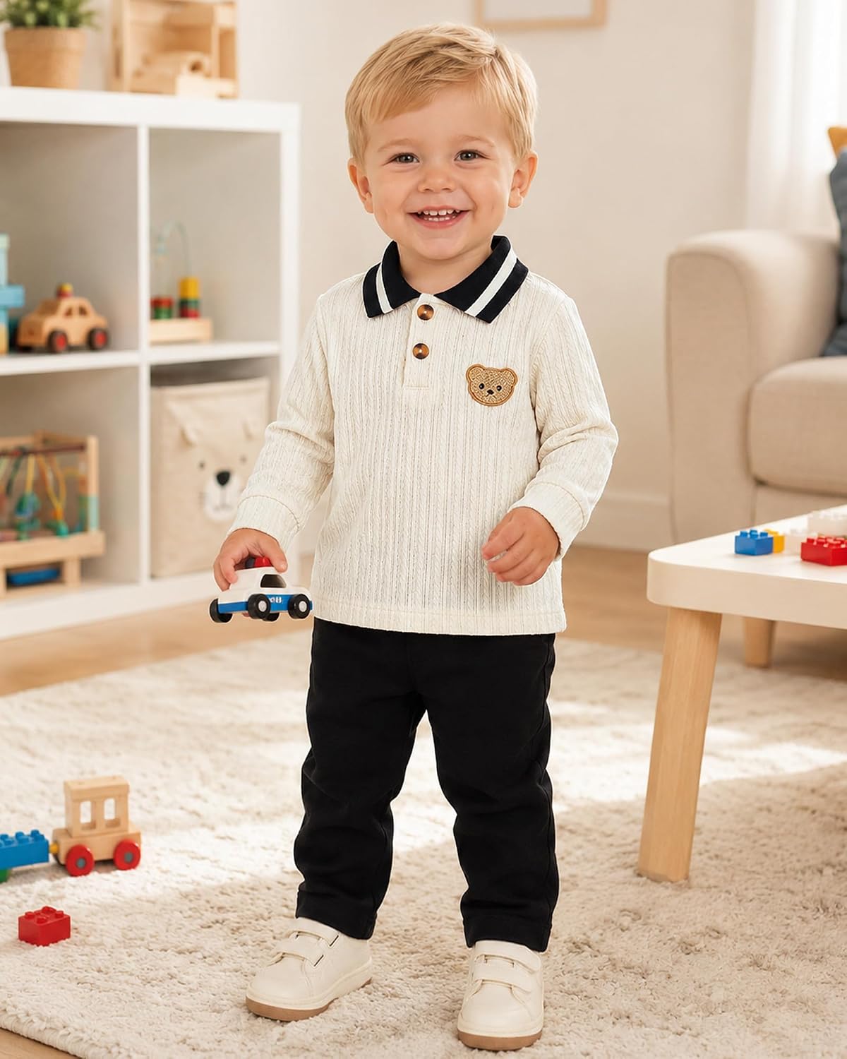 Jecson Baby Boy Clothes 2-Piece Polo Shirt and Pants Set Bear Outfit 6M-3Y