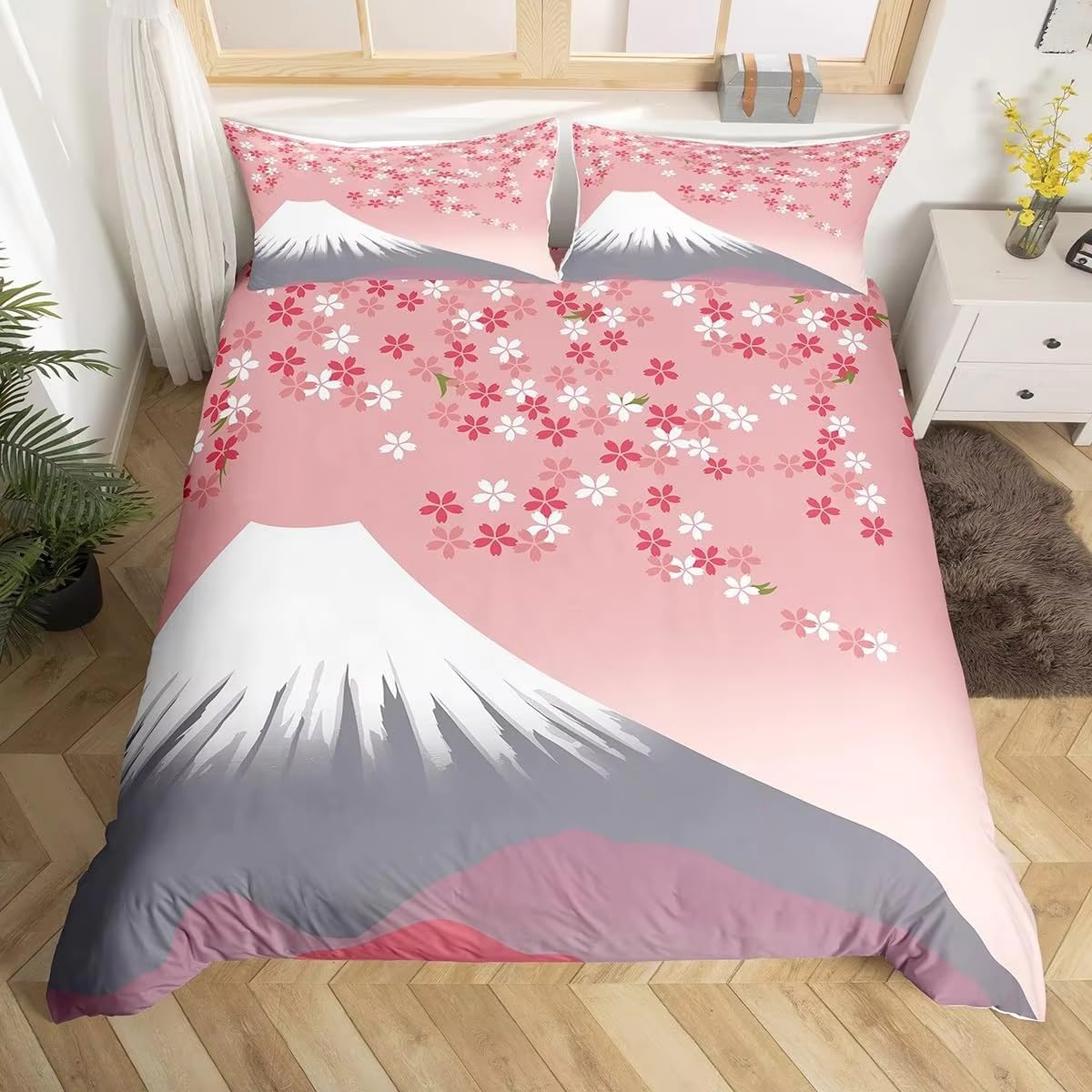 Housse de couette 140x200 cm Mont Fuji douce pour éliminer la transpiration