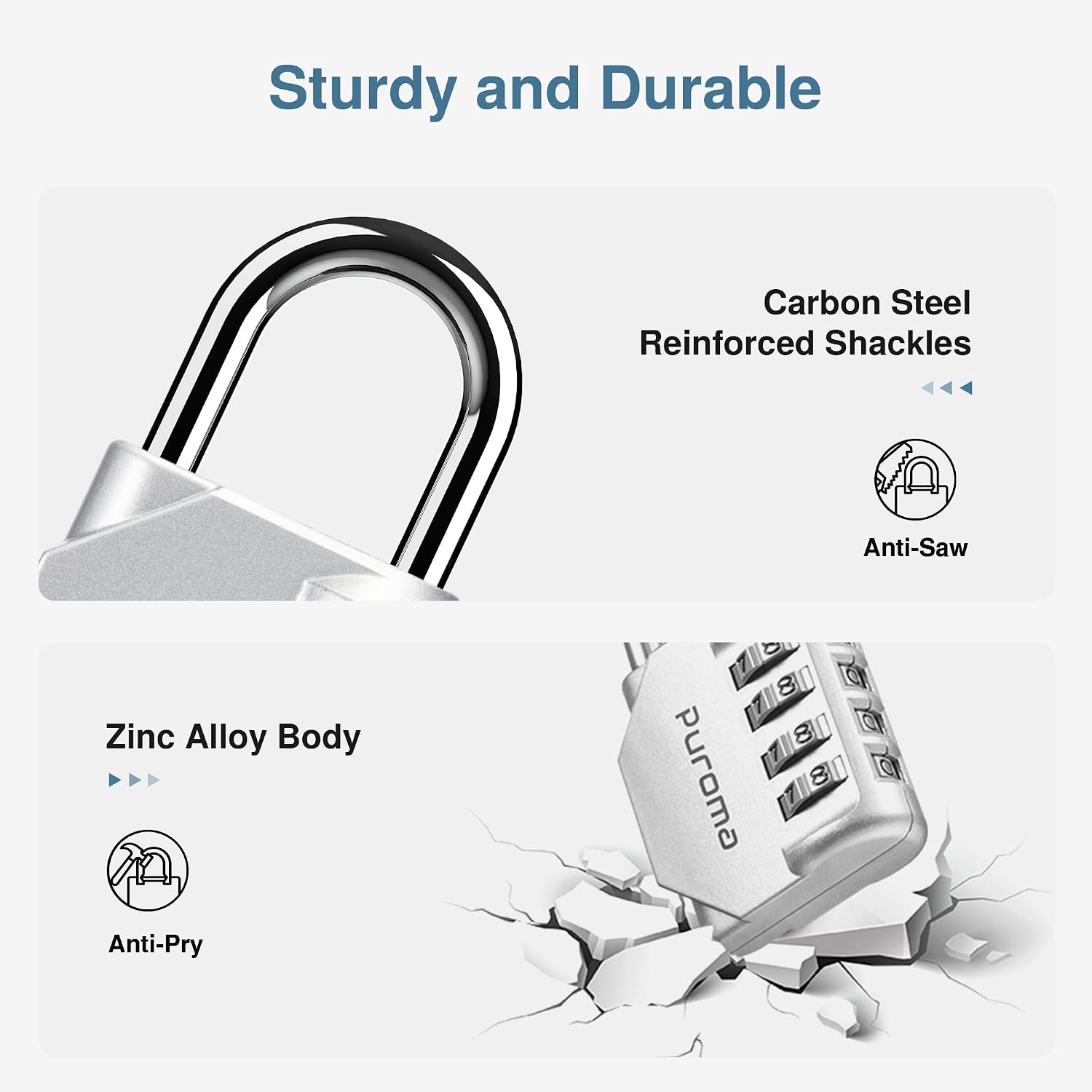 Puroma 4 Pack Combination Lock Locker 4 Digits Combo Padlock Gym Silver image 4