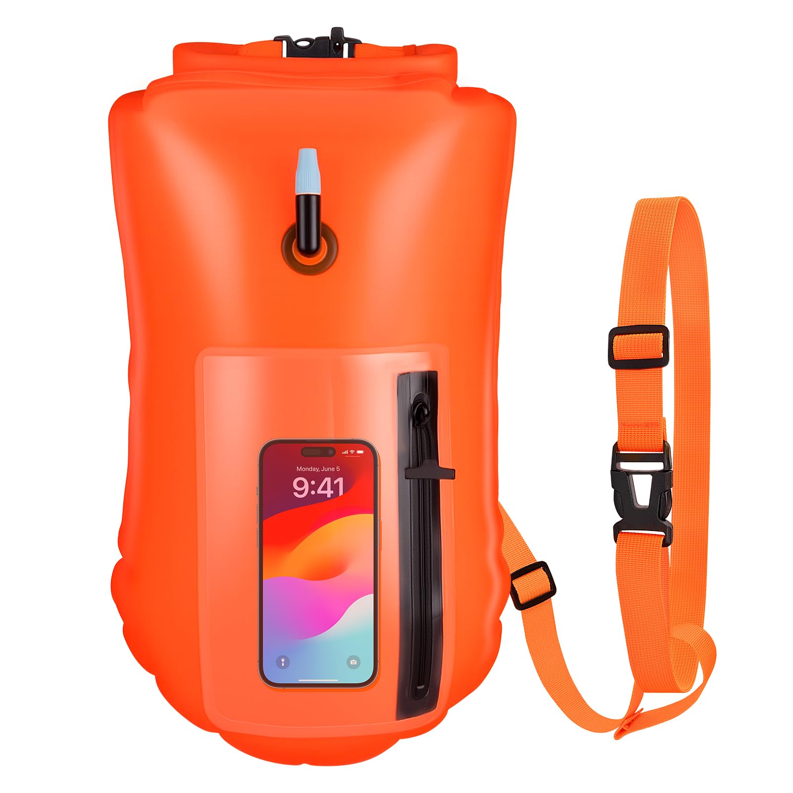 Kiiwah 20L Freiwasser Schwimmen Boje für Erwachsene und Kinder, Aufblasbare Schwimmboje mit Trockentasche Boje für Schwimmer PVC Dry Bag Hohe Sichtbarkeit Schwimm Bojen für Open Water und Triathlon