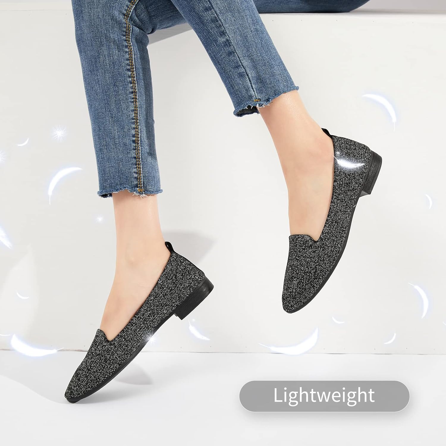 BABUDOG Women's Sparkly Flats Shoes Shiny Mesh Loafers Shoes Soft Memory Foam Flats - Image 5