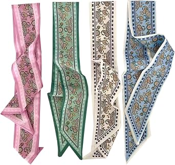 WENLOOY 4 Pack Purse Scarf Bags for Women Handbag Scarfs Band Lightweight Skinny Hair Neck Accessories Fashion Gifts