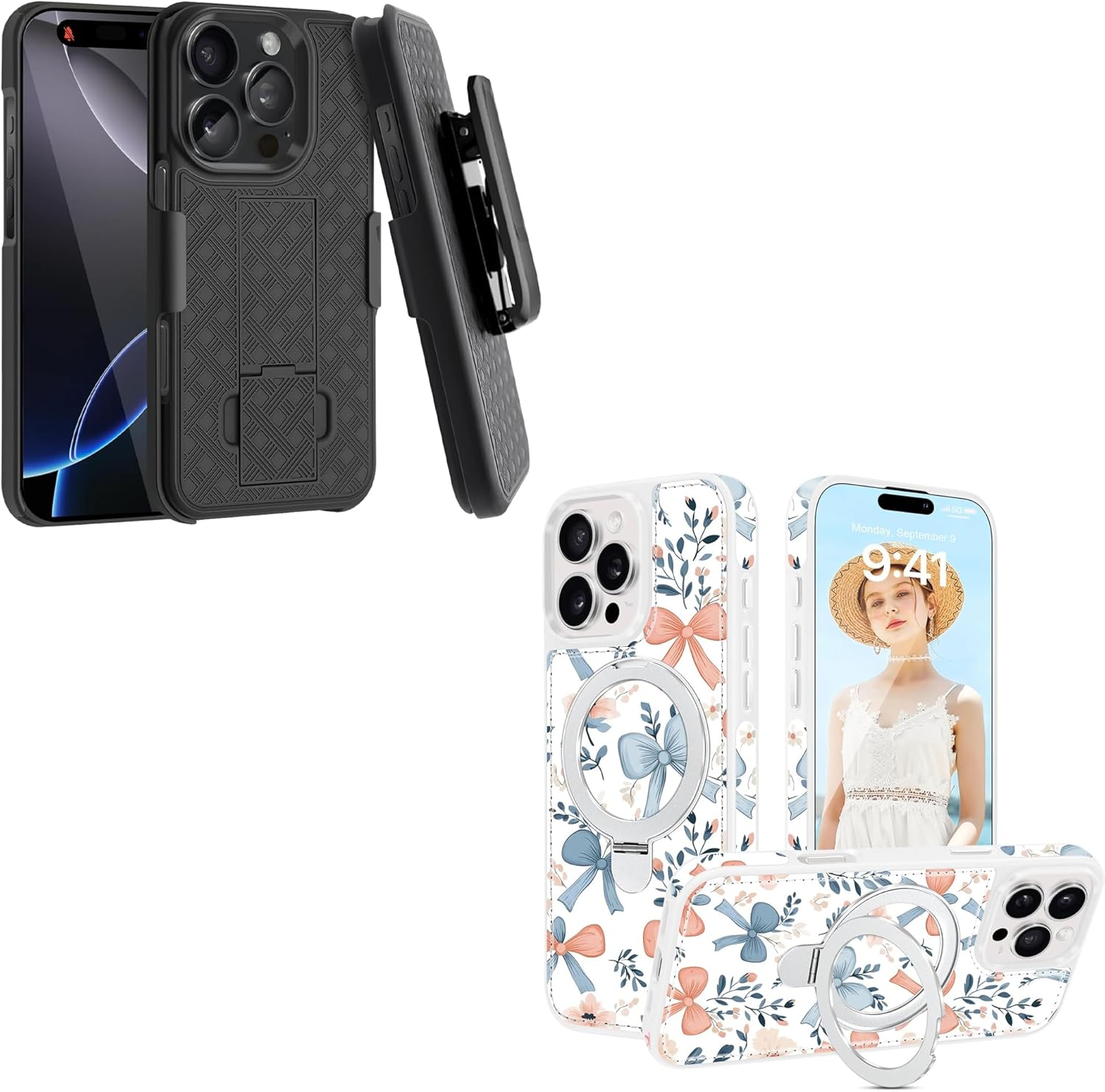 Fingic for iPhone 16 Pro Max Case with Belt Clip Holster Case+Magnetic for iPhone 16 Pro Max Case[Compatible with Mag-Safe]