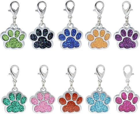 Honbay 10PCS Glitter Enamel Alloy Cute Animal Pet Dog Paw Footprint Charms Pendant with Lobster Claw Clasp for Jewelry Making and DIY Crafts, Metal, No Gemstone