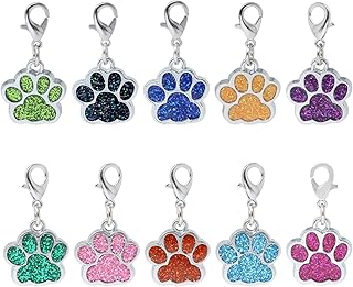 Honbay 10PCS Glitter Enamel Alloy Cute Animal Pet Dog Paw Footprint Charms Pendant with Lobster Claw Clasp for Jewelry Making and DIY Crafts, Metal, No Gemstone