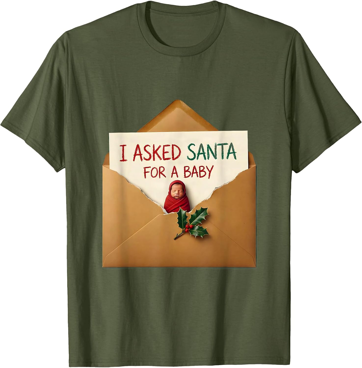 Men's I Asked Santa For A Baby Playful Christmas Pregnancy Reveal T-Shirt image 5