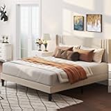 Gizoon Queen Bed Frame with Wingback Headboard, Upholstered Platform Bed, Wooden Slats, Noise-Free, No Box Spring Needed, Easy Assembly