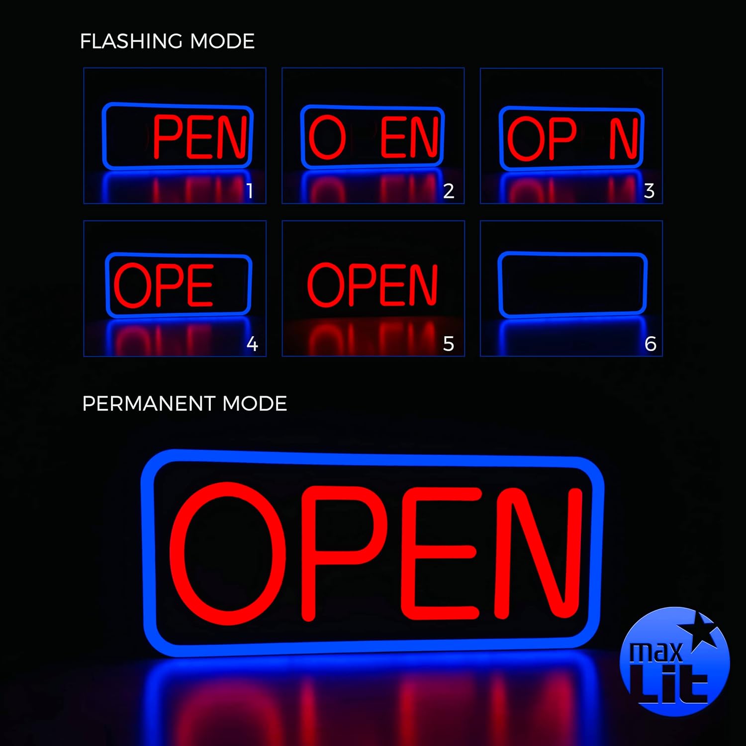 21'' X 10'' New Ultra Bright LED Neon Sign - OPEN - Remote Controlled - Energy Efficient & Durable (Blue/Red) - Image 4