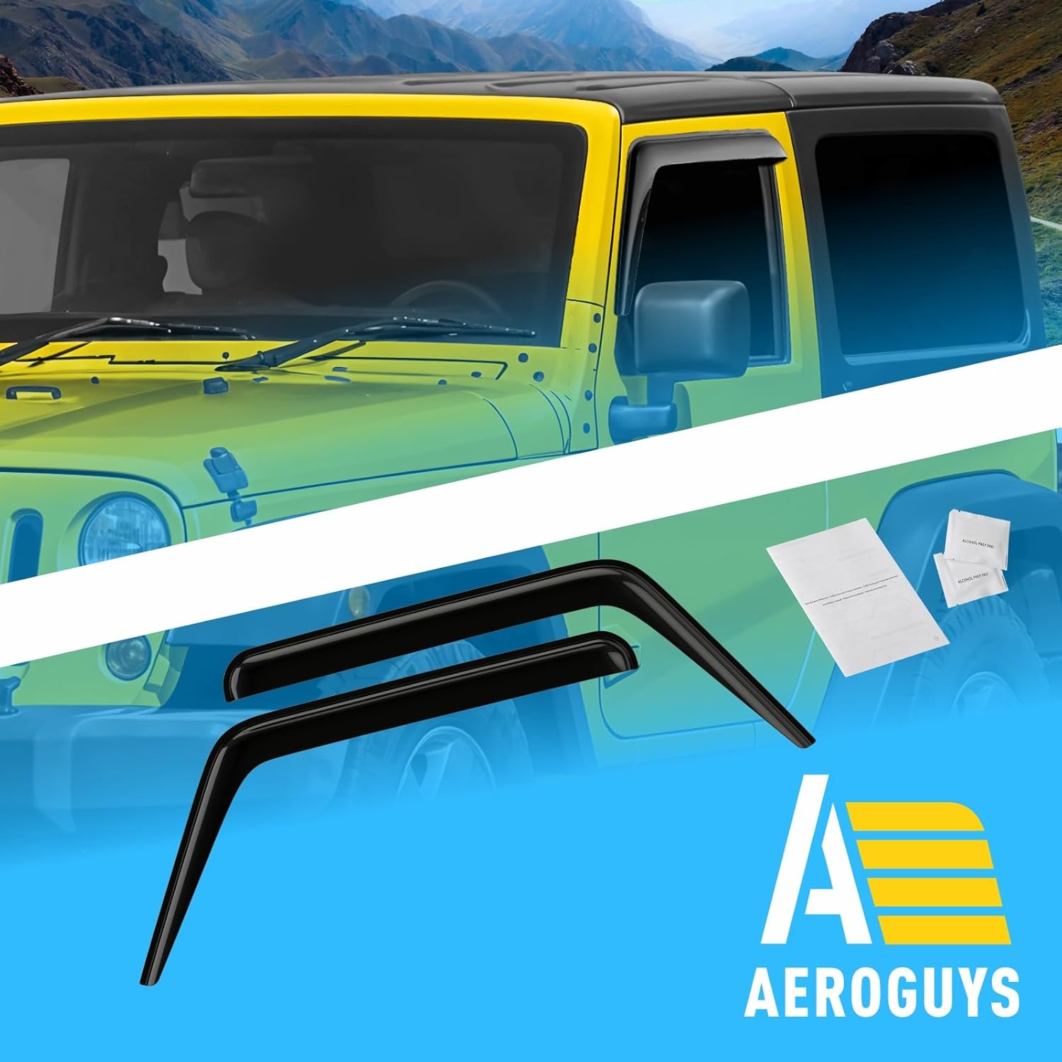 Extra Durable Window Deflectors Tape-On Window Visors Rain Guards Fit for Jeep Wrangler JK 2007-2018, Sun Visors, Wind Vent for Shades, Exterior Car Accessories - 2pcs. AG0145