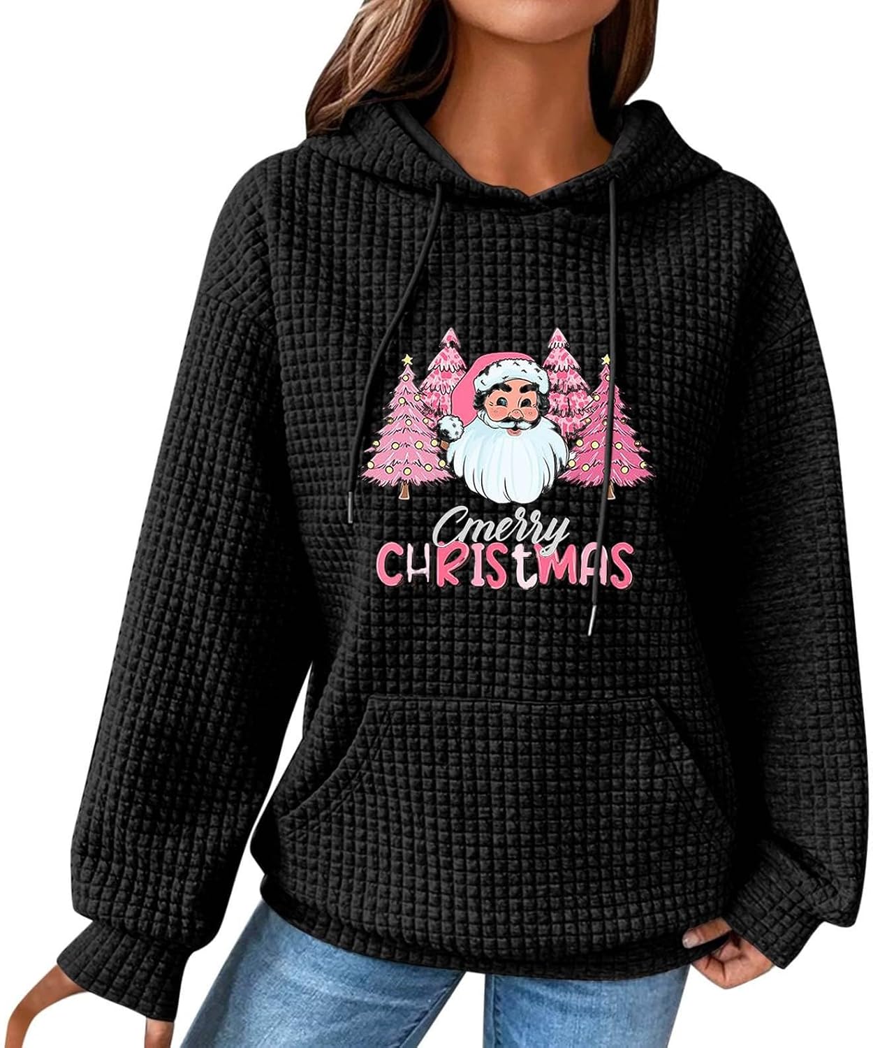 SHAOBGE Light Sweatshirt Women's Christmas Printed Hooded Sweatshirt Top Zipper Front Hoodies