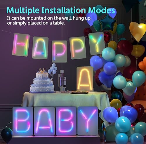 Miniatura 4 de Decoraciones de Navidad para decoración de habitación de cumpleaños, aplicación de letrero de neón y compatible con Alexa, 8 efectos de luz