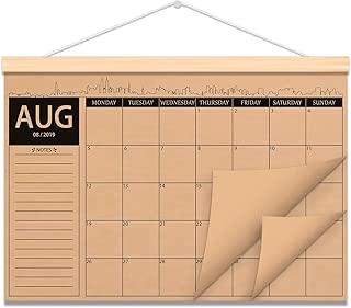 Rustic Wooden Kraft Paper Hanger 2019-2020 Monthly Desk or Wall Calendar Planner 18 Month Calendar with Scroll Wood Frame - coolthings.us