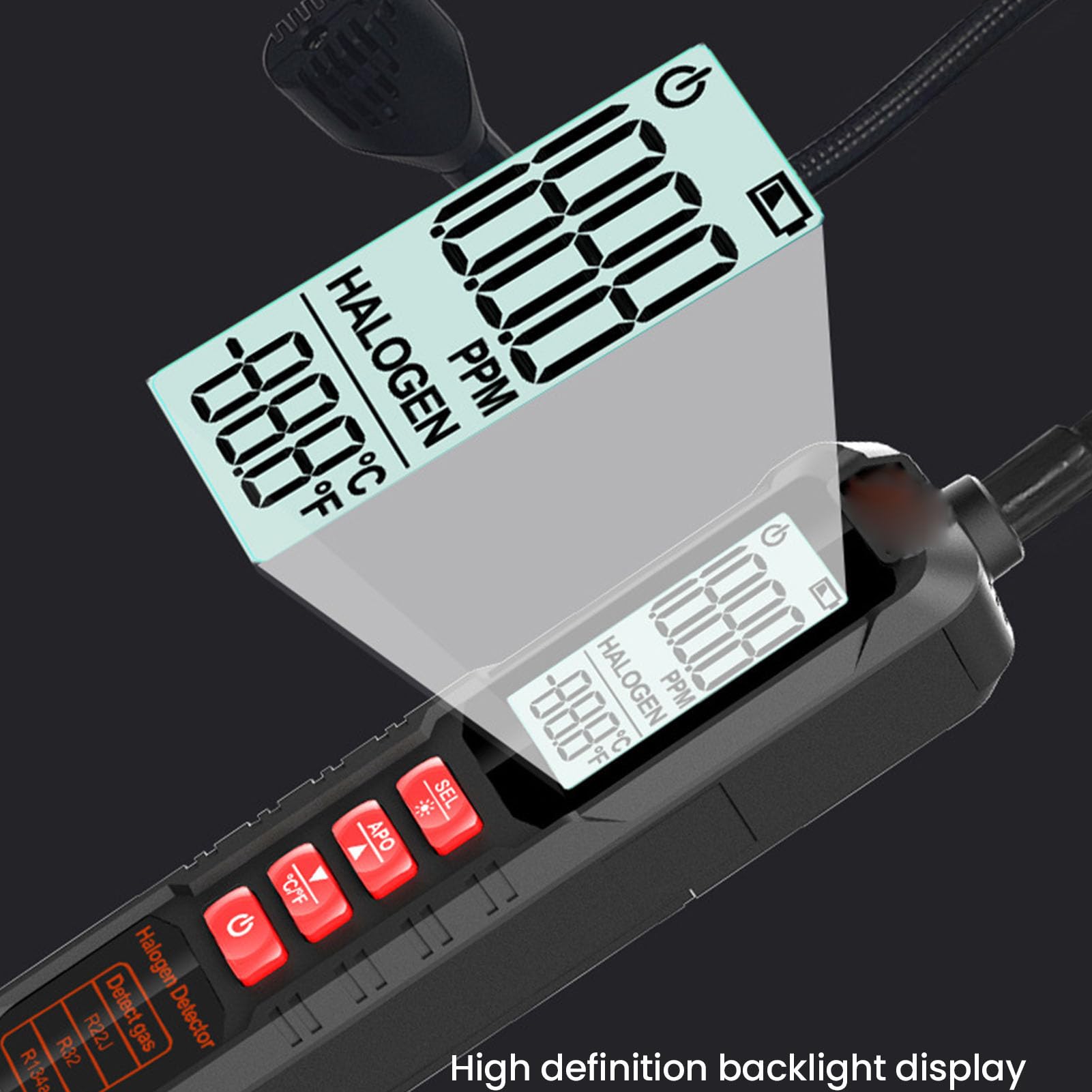 Detector de Fugas HVAC Probador de Fugas de Refrigerante Halógeno Ultrasensible para Reparación y Mantenimiento de CA Alimentado por Batería con Sonda Flexible