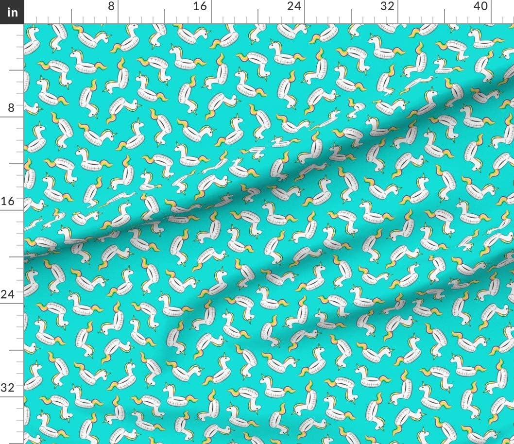 Spoonflower Fabric - Unicorns Pool Teal Unicorn Summer Trendy Rainbow Party Beach Printed on Petal Signature Cotton Fabric by The Yard - Sewing Quilting Apparel Crafts Decor