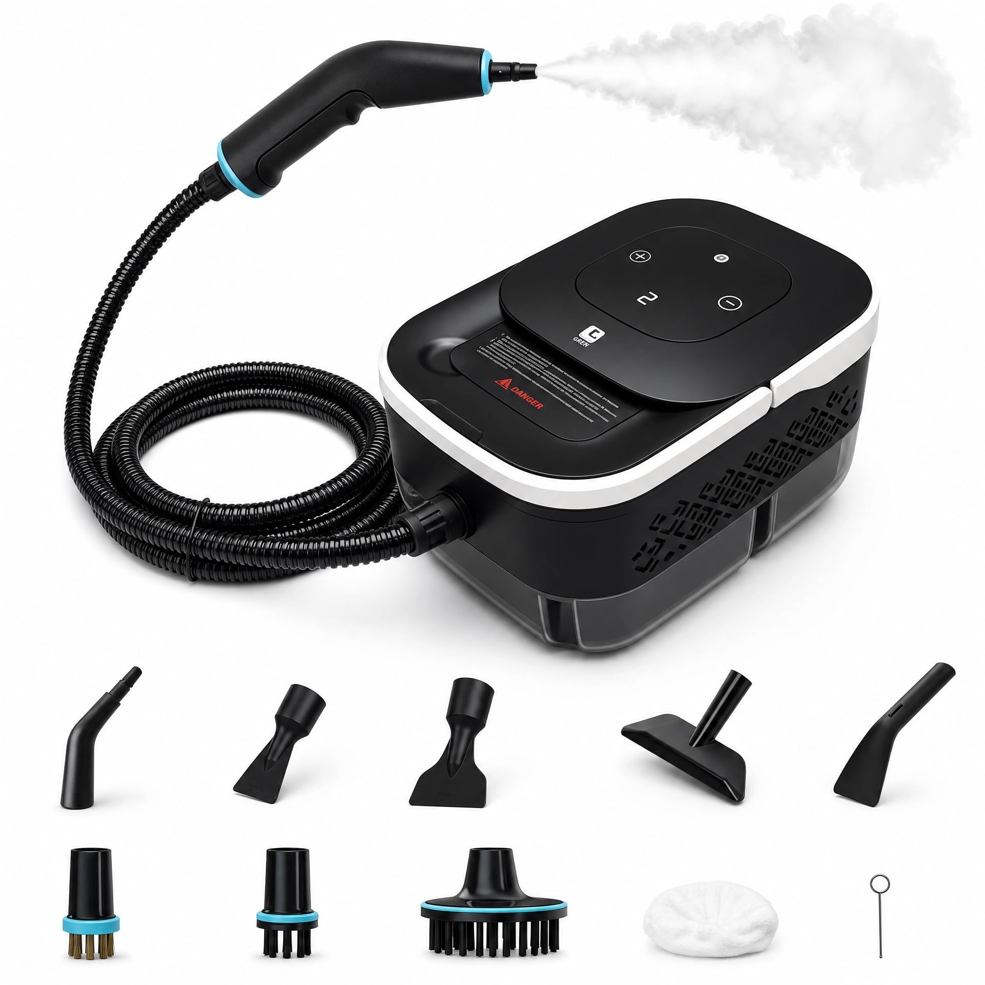 Limpiador a Vapor Portátil con 18 Accesorios, Depósito de 1,8 L, Calentamiento Rápido 15 s, Vapor 130 °C y 4 Bares, Limpiador Multifunción para Suelos, Cocina, Baño, Tapicerías y Ventanas