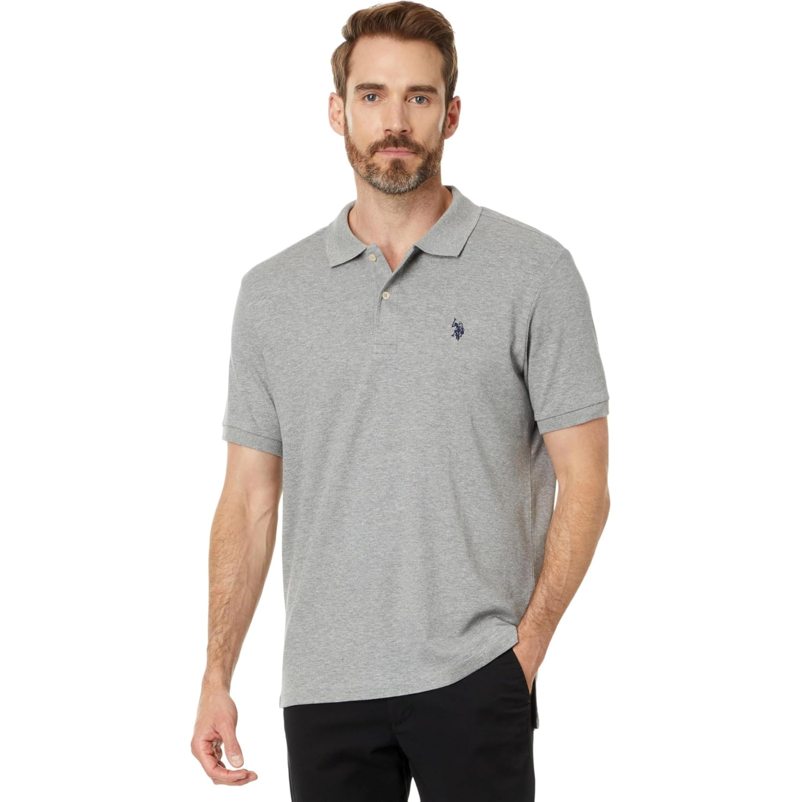 U.s. Polo Assn. Men's Heather Grey Slim Fit Interlock Polo, Large