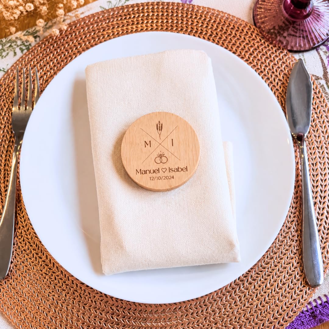 Amaisso® Espejo de Madera Personalizado para Boda con Grabado Pack 10 | Detalle para Invitados de Boda, Comunión y Bautizo | Regalo Personalizado con Nombres, Fecha y Diseño Elegante