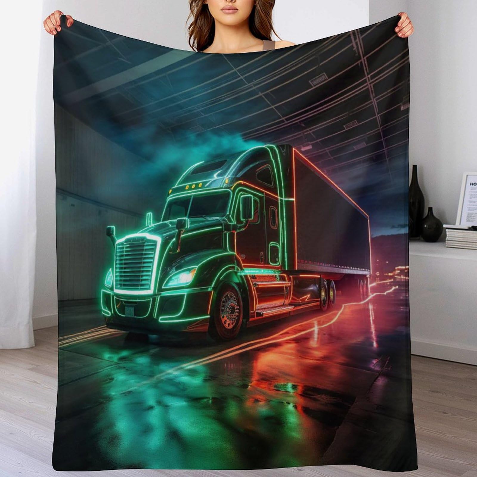 Couverture en flanelle camion 130x180cm plaid super doux pour lit et canapé toutes saisons