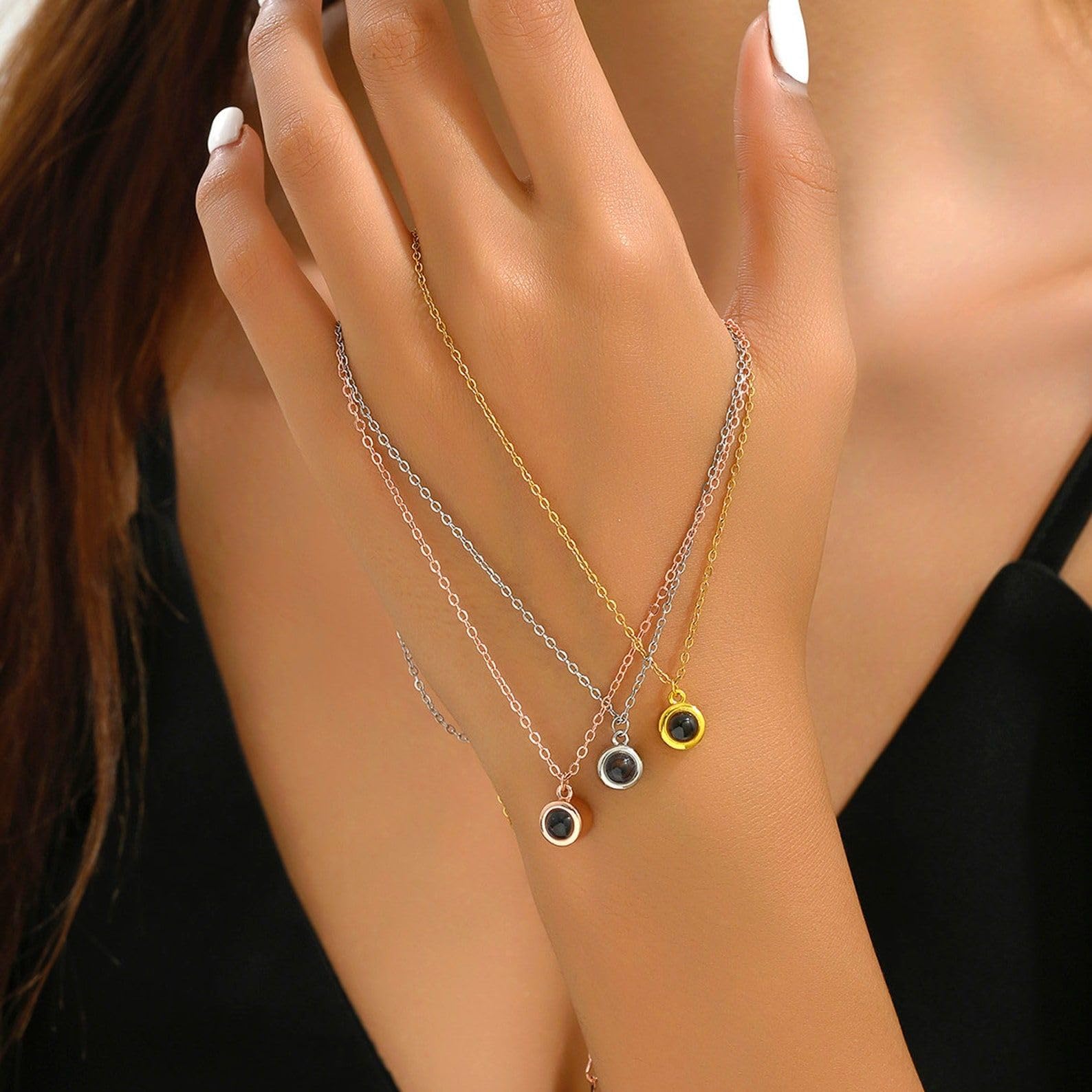 Rotondo Perlina Foto Proiezione Collana argento sterling 925 Personalizzato Collana di foto Ciondolo commemorativo per la sua mamma Giorno di San Valentino fatto a mano