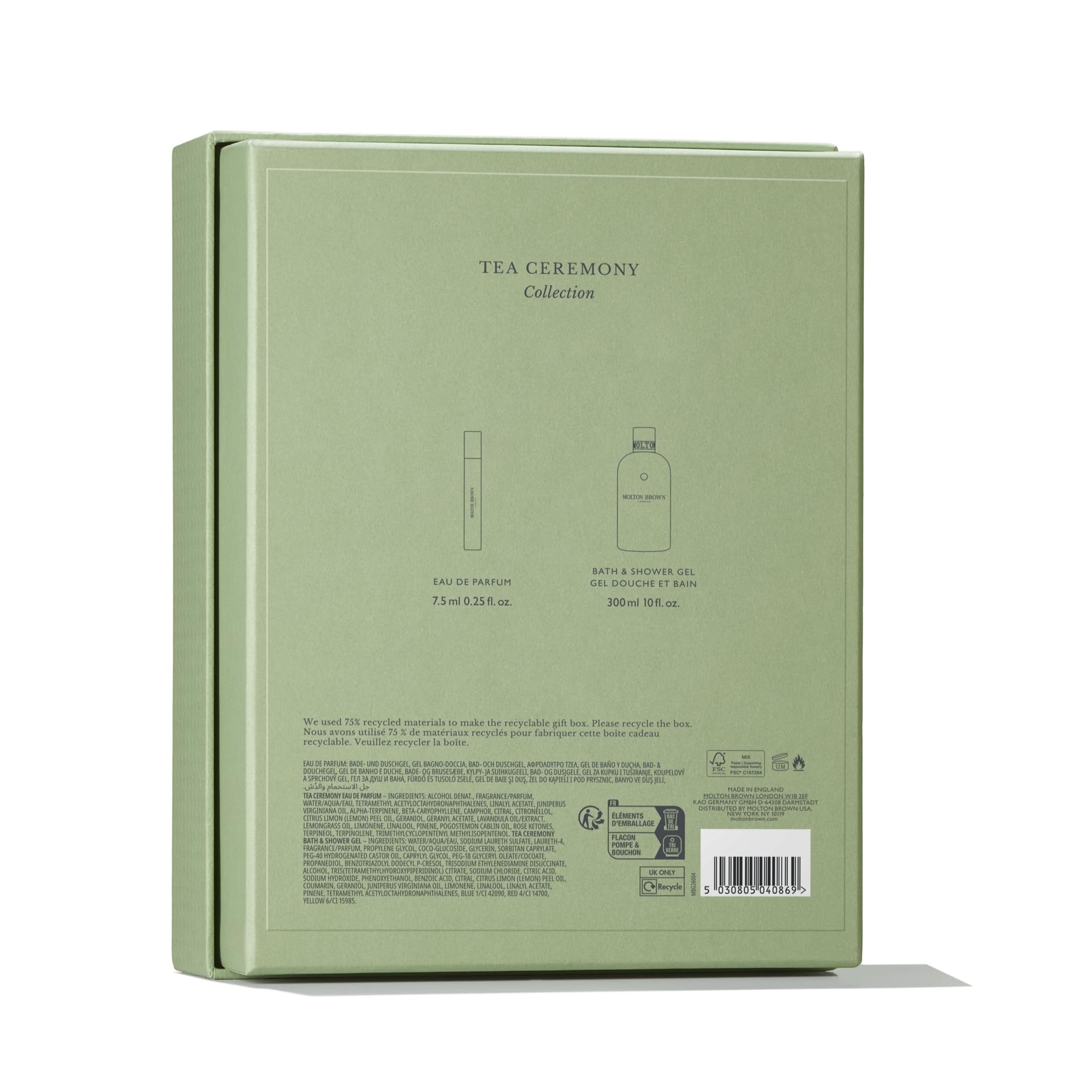 Molton Brown Tea Ceremony Gift Set - Eau de Parfum 0.25 fl. oz. Body Wash 10 fl. oz. Luxury Scented Bath & Shower Gel Fragrence Gift Set for Women, Mothers Day
